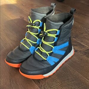 Sorel Kids' Black and Blue Snow Boots with Orange Accents